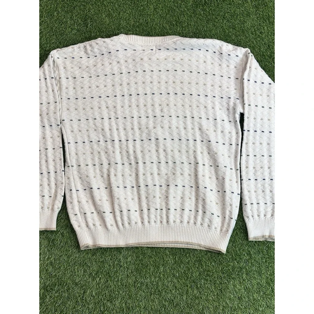 Vintage Care Isle Knitters Sweater Men Small White Geometric Grandpa‎ Knit 80s